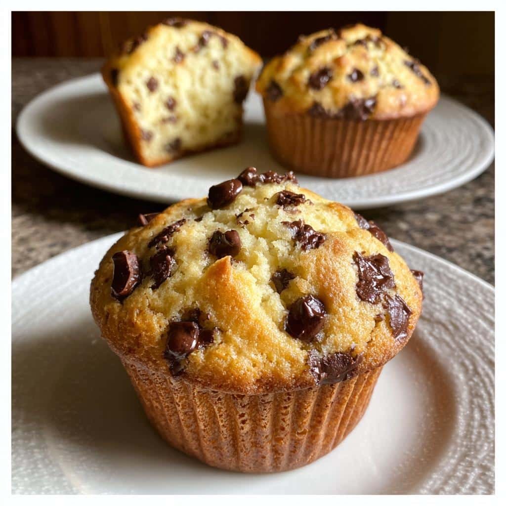 bakery style chocolate chip muffins - detail 1