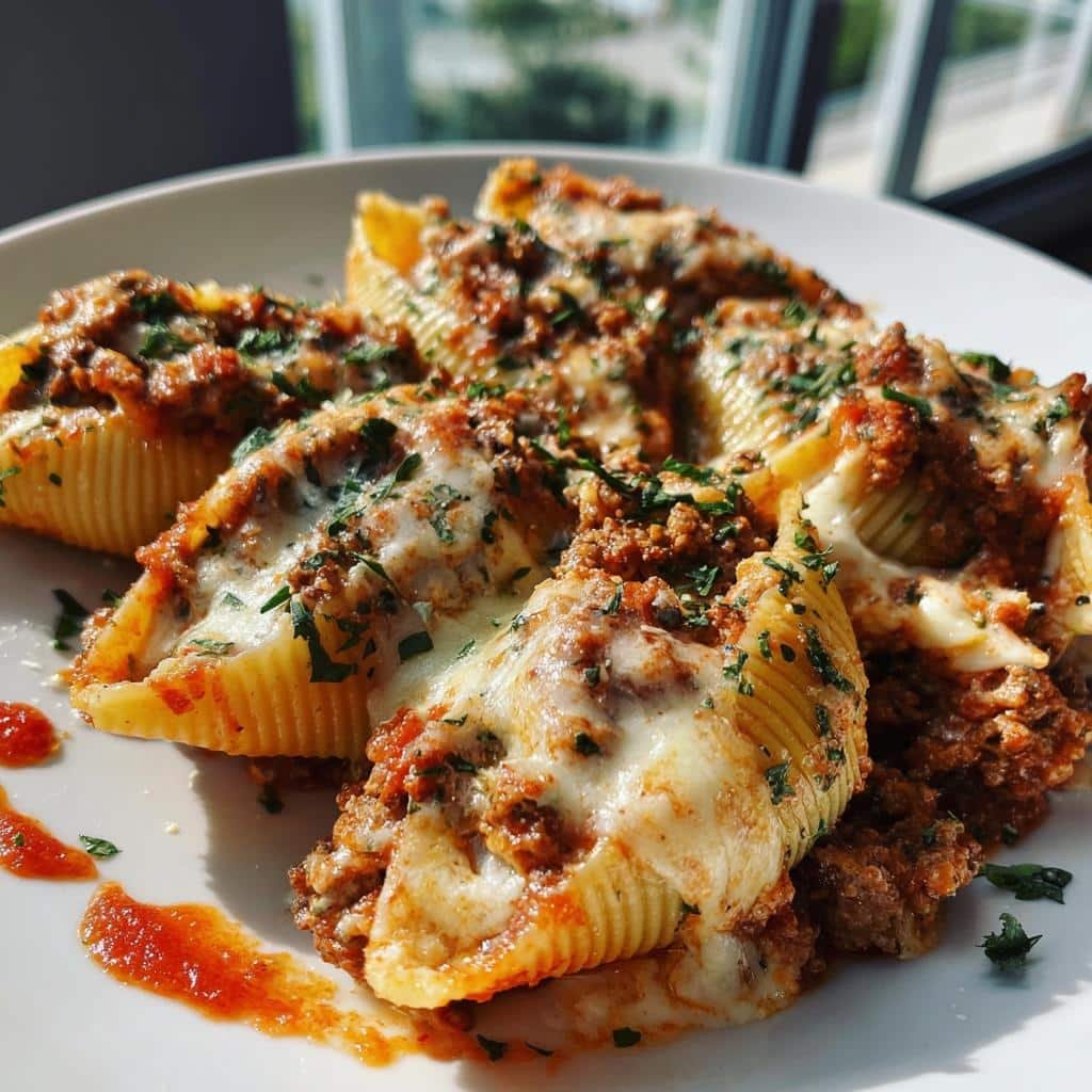 cheesy beef stuffed shells with creamy ricotta filling - detail 1