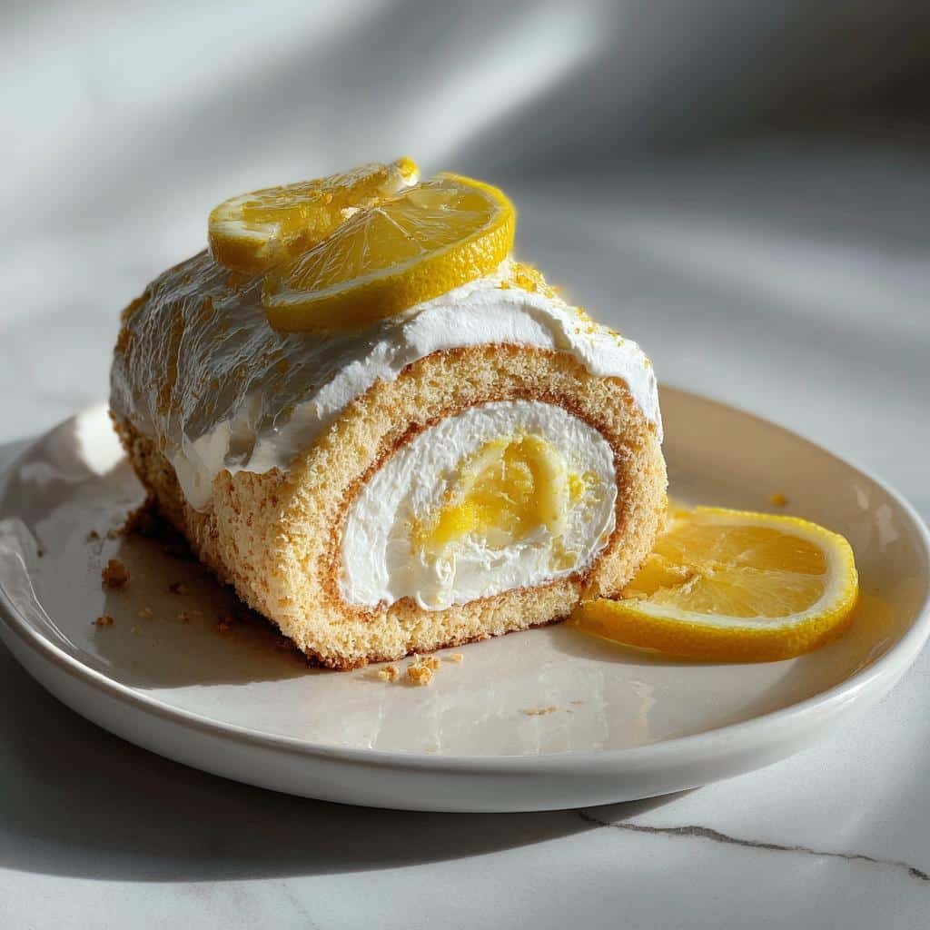 no bake velvet lemon cream roll cake recipe - detail 1