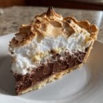old fashioned chocolate pie with golden meringue