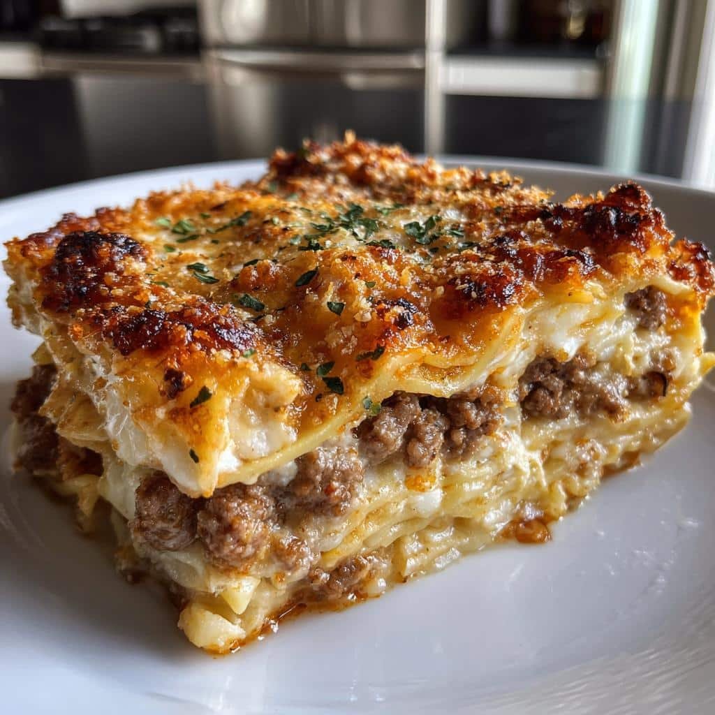 parmesan garlic beef cheeseburger lasagna - detail 1