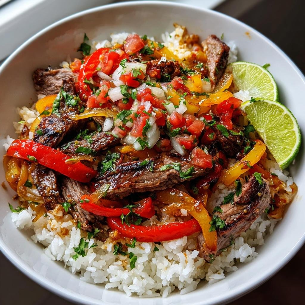 steak fajita bowls with pico de gallo - detail 1