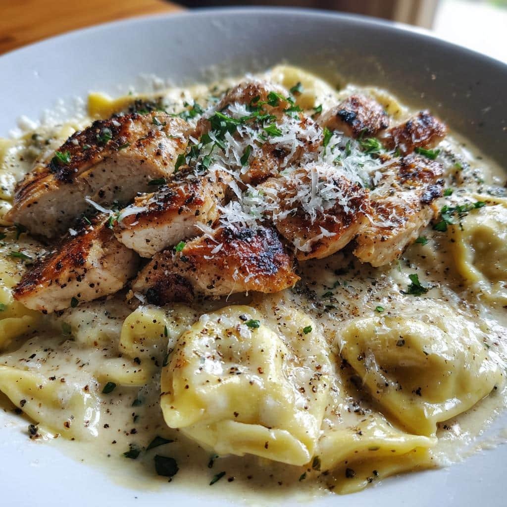 asiago tortelloni alfredo with grilled chicken - detail 1