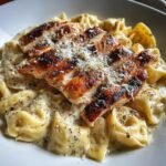 asiago tortelloni alfredo with grilled chicken