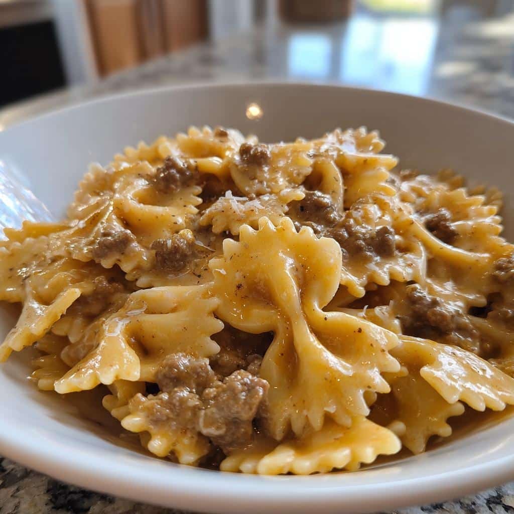 Creamy Bowtie Pasta with Velveeta Beef Sauce in 30 Minutes 3 bowtie pasta with creamy velveeta beef sauce - detail 1