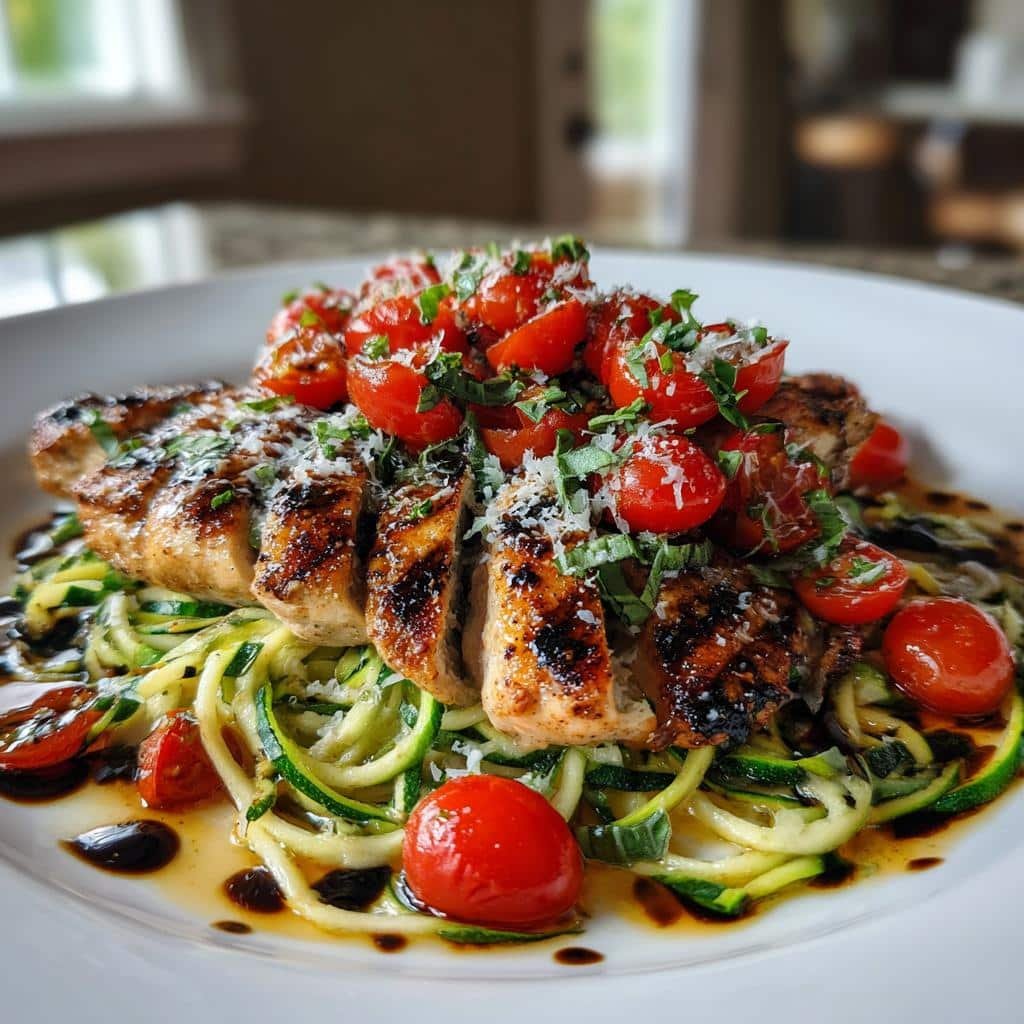 bruschetta chicken with zucchini noodles - detail 1