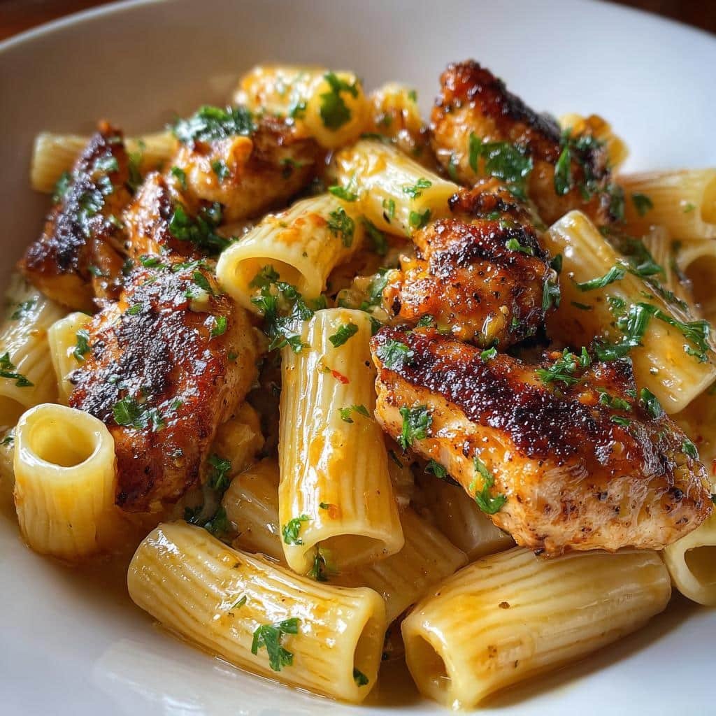 cajun chicken bites with creamy rigatoni - detail 1