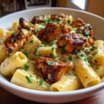 cajun chicken bites with creamy rigatoni
