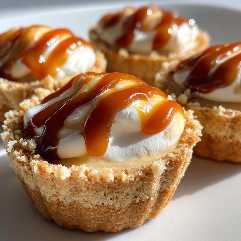 caramel drizzled shortbread cookie cups - detail 1