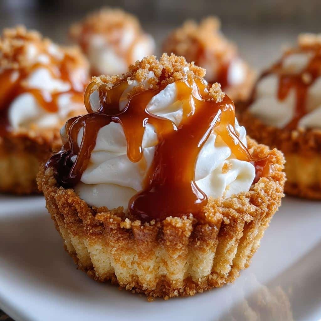 caramel drizzled shortbread cookie cups