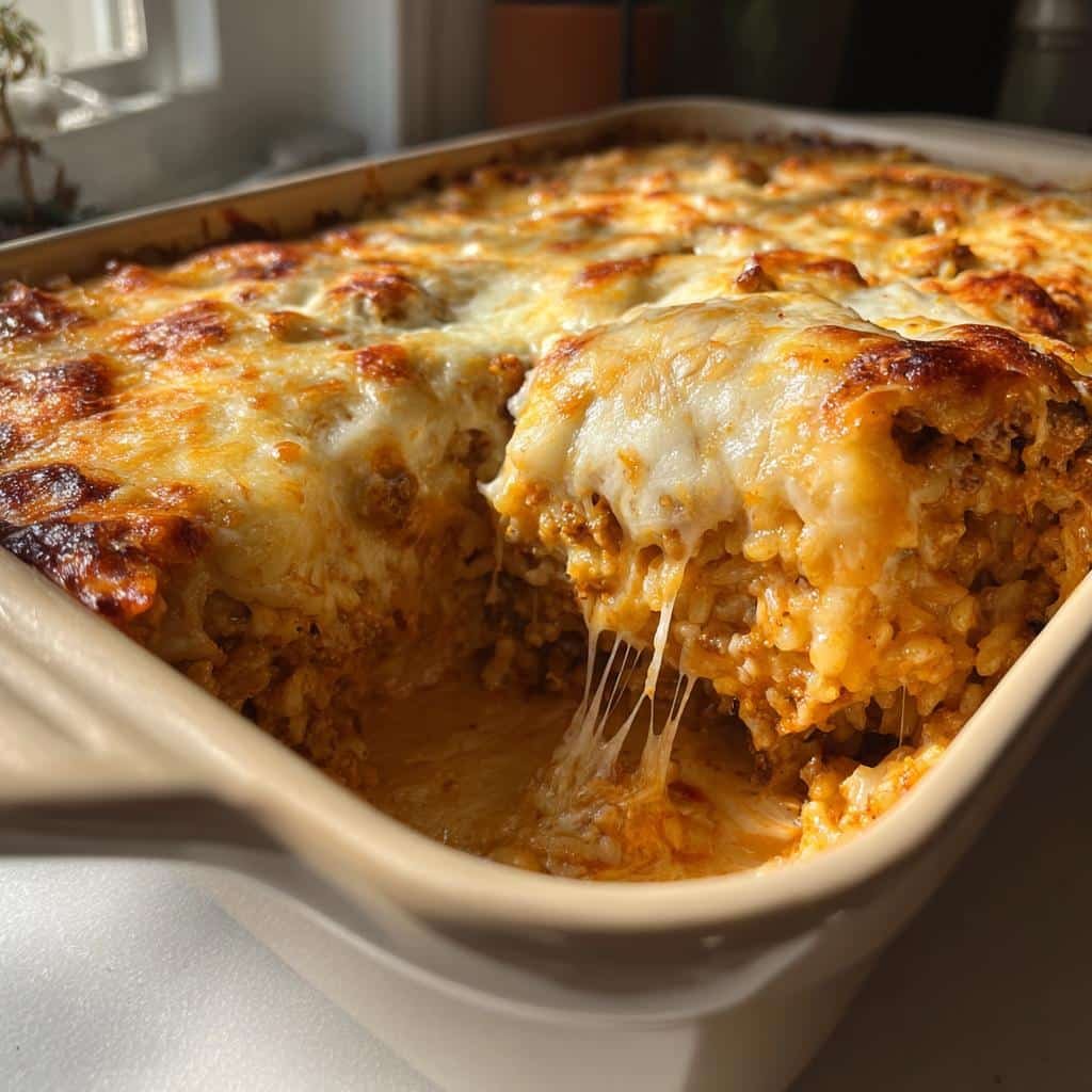 cheesy hamburger rice casserole - detail 1