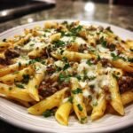 cheesy penne with garlic butter ground beef