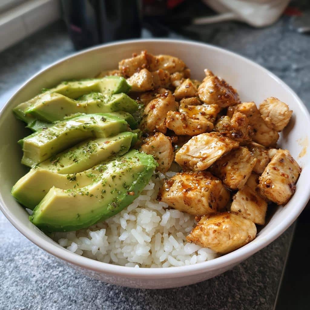 15-Minute Chicken Rice Avocado Bowl That Will Wow You 3 chicken rice avocado bowl - detail 1