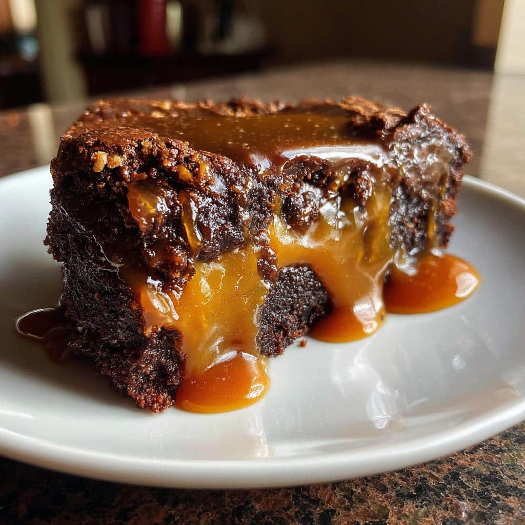 chocolate caramel dump cake - detail 1