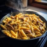 creamy cajun steak cheddar penne skillet
