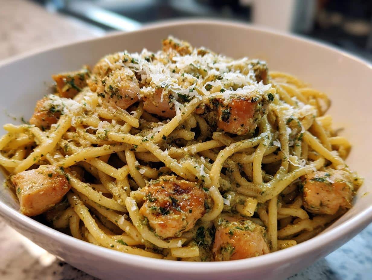 Creamy Chicken Pesto Pasta in Just 25 Minutes - Heavenly! 3 creamy chicken pesto pasta - detail 1