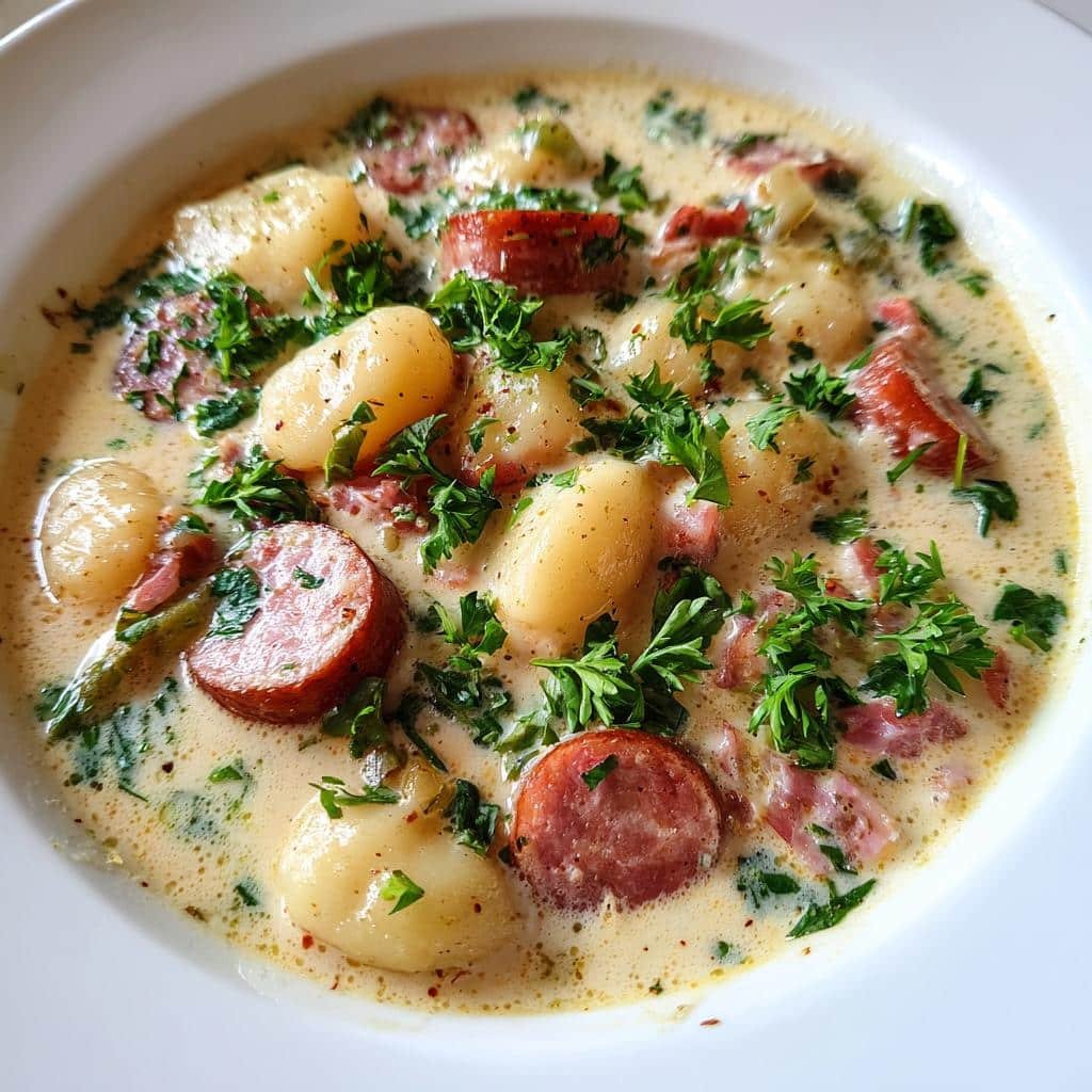 creamy kielbasa gnocchi soup - detail 1