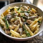 creamy mushroom and asparagus chicken penne