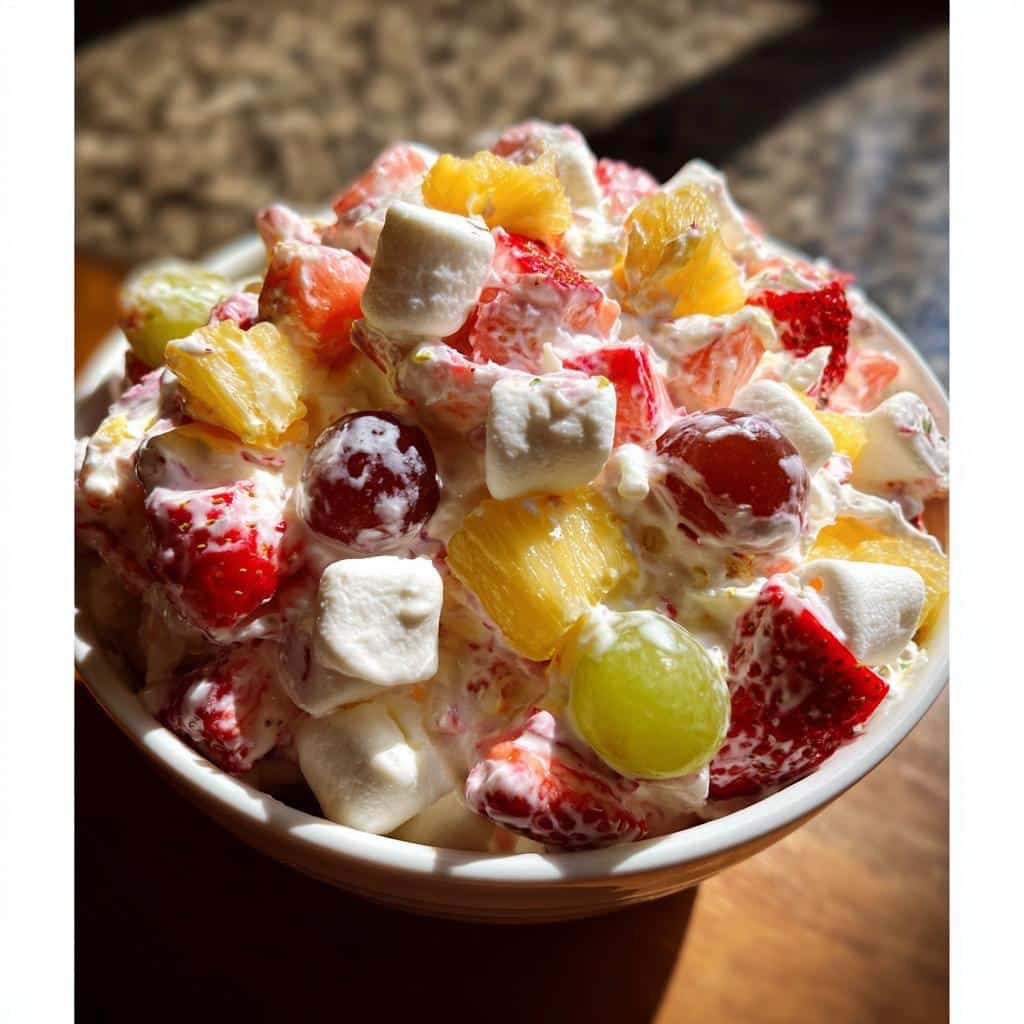 "7-Ingredient Easter Fruit Fluff Salad - Irresistible & Easy!" 3 easter fruit fluff salad - detail 1