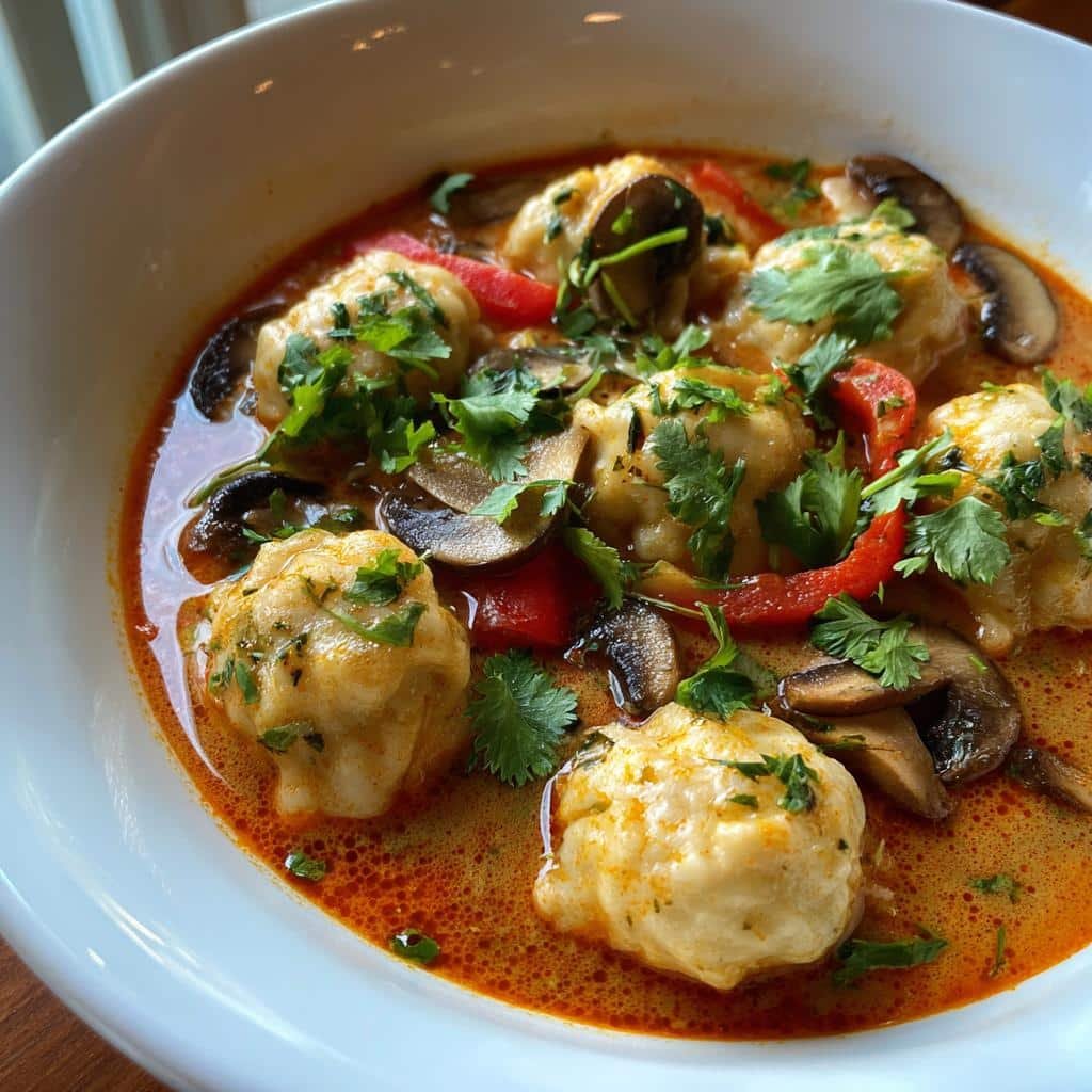 20-Minute Easy Thai Red Curry Dumpling Soup Bliss 3 easy thai red curry dumpling soup - detail 1