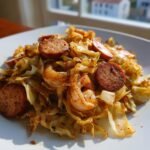 fried cabbage with shrimp sausage