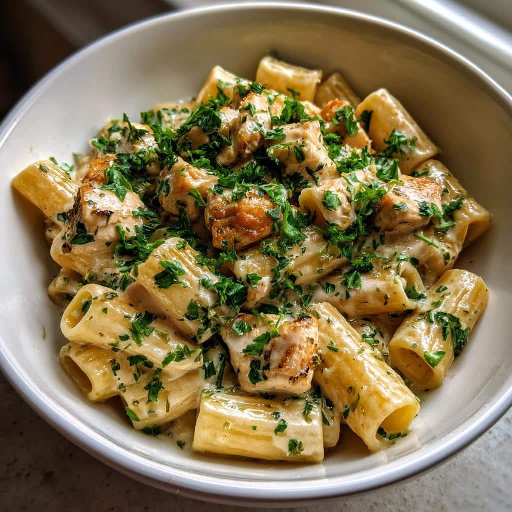 Creamy 30-Minute Garlic Butter Chicken Rigatoni That Steals Hearts 3 garlic butter chicken rigatoni in creamy parmesan sauce - detail 1