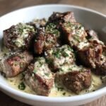 garlic butter steak bites with parmesan cream sauce