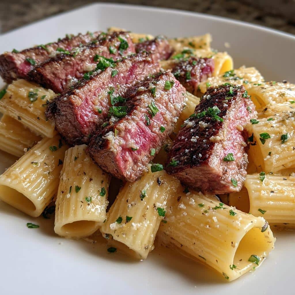 garlic butter steak parmesan rigatoni - detail 1