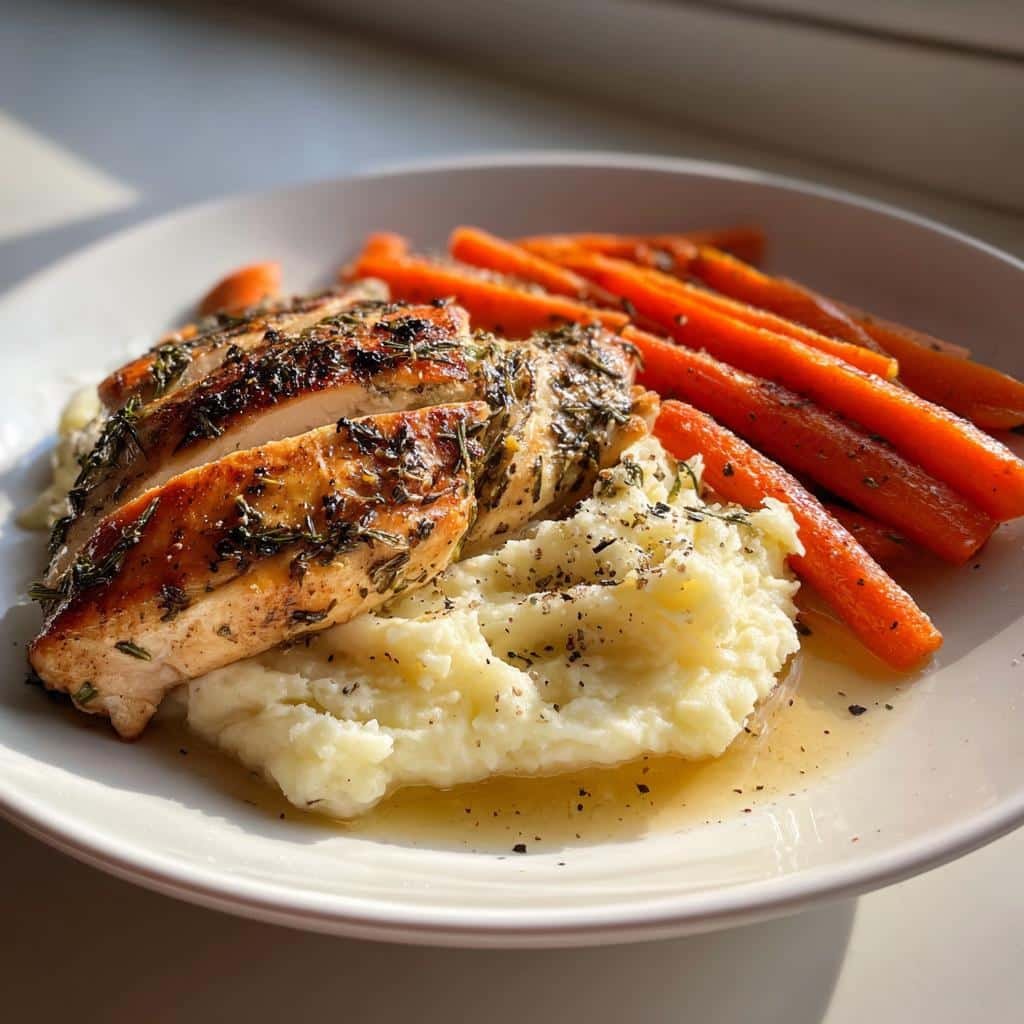 Irresistible Garlic Herb Chicken with Creamy Mash in 45 Minutes 3 garlic herb chicken with creamy mash roasted carrots - detail 1