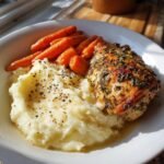 garlic herb chicken with creamy mash roasted carrots