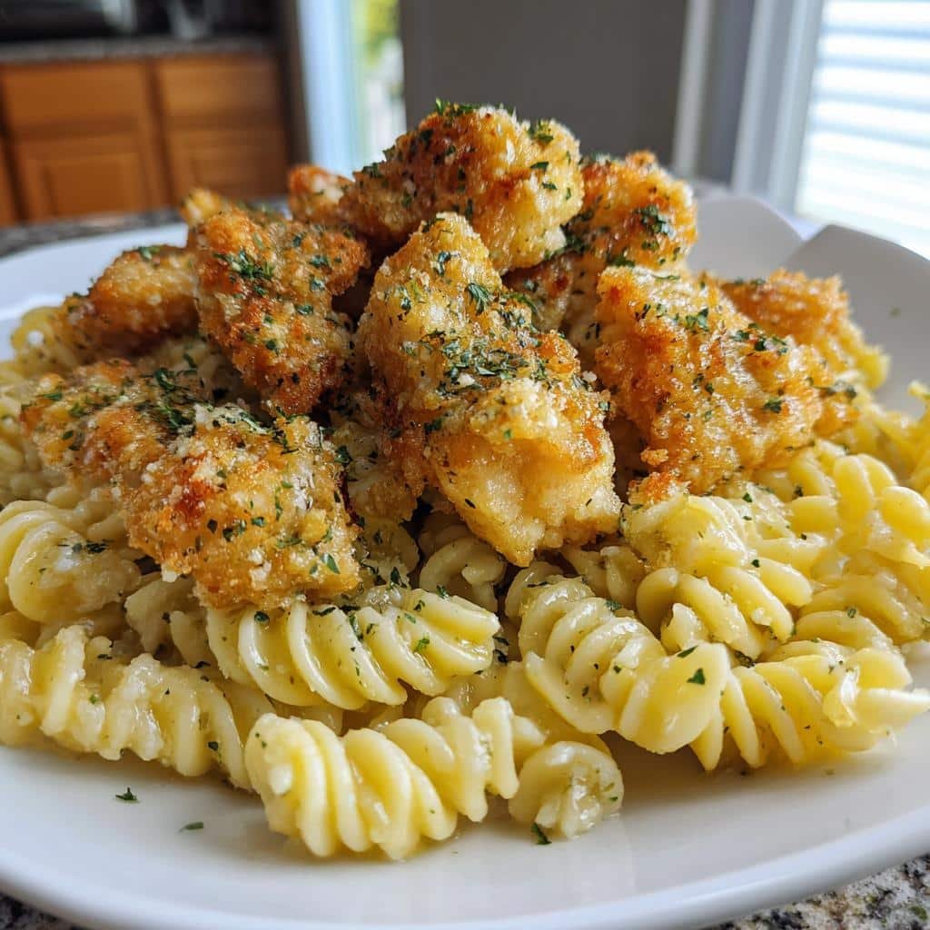 garlic parmesan chicken bites with creamy rotini - detail 1