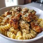 garlic parmesan chicken bites with creamy rotini