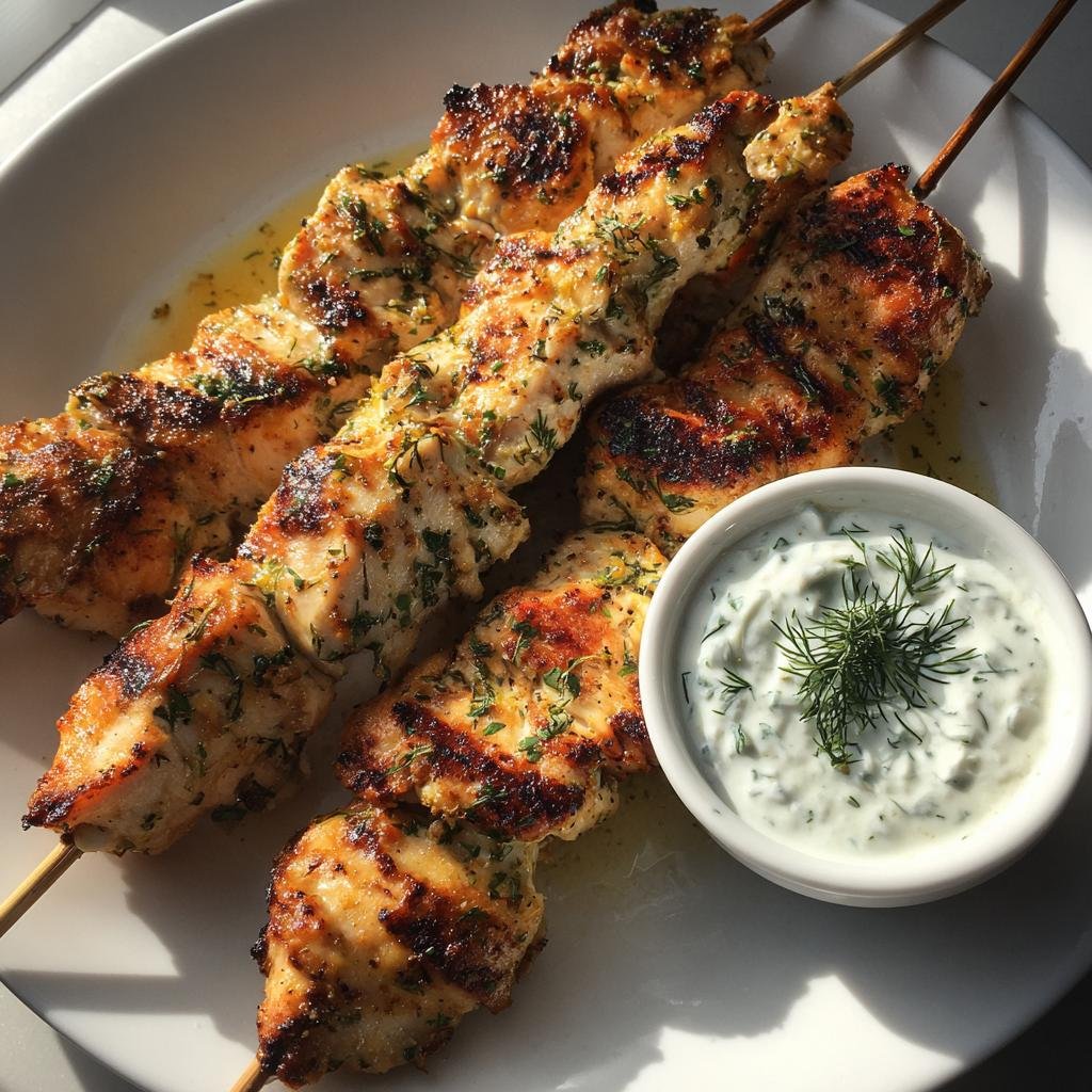 greek lemon chicken skewers with tzatziki sauce - detail 1