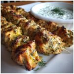 greek lemon chicken skewers with tzatziki sauce