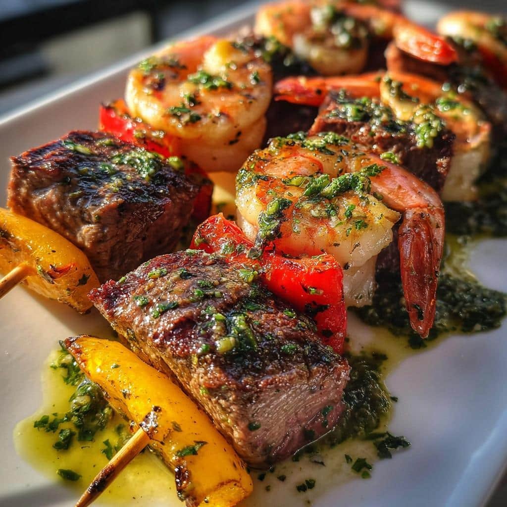 grilled surf turf skewers with chimichurri - detail 1