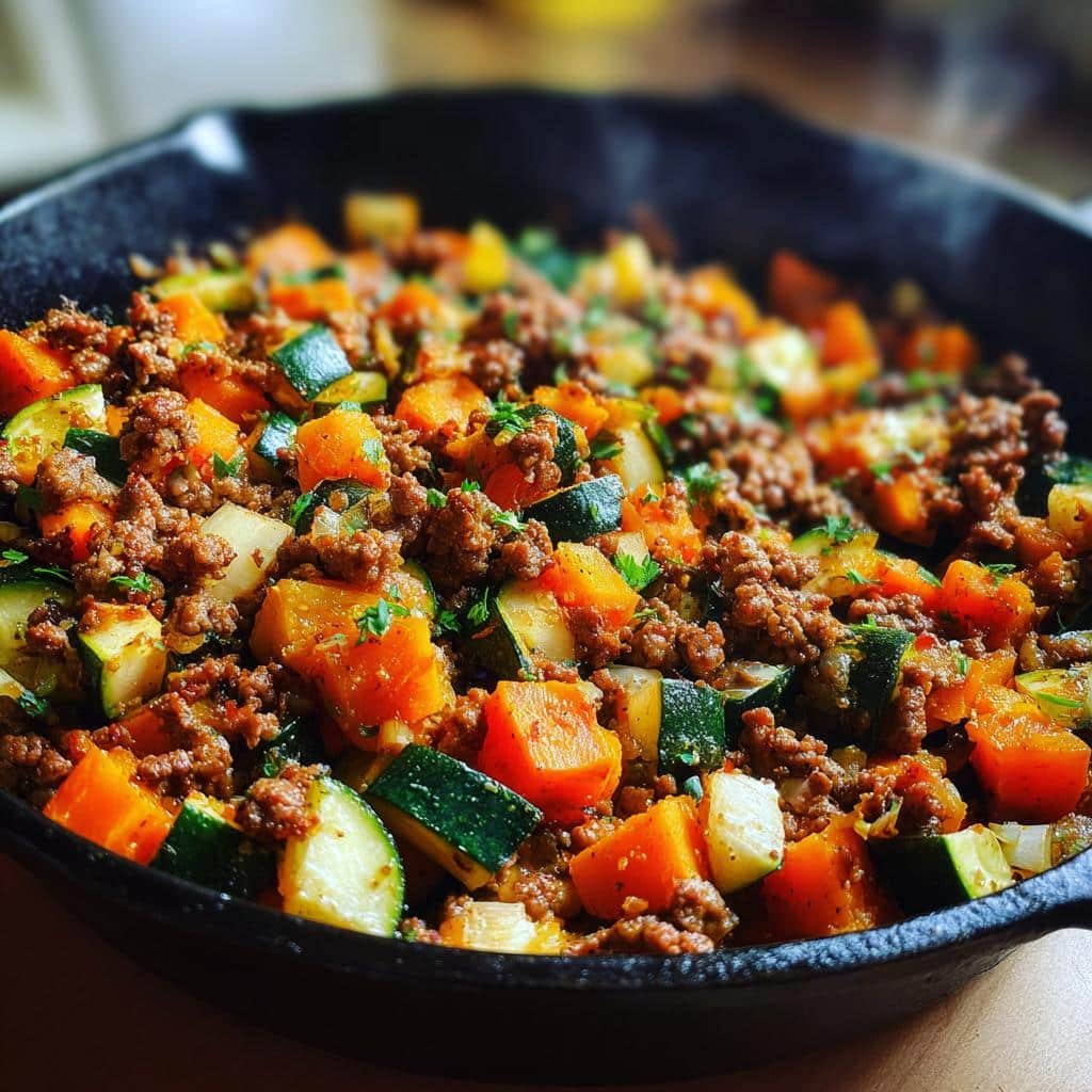 ground beef zucchini sweet potato skillet - detail 1