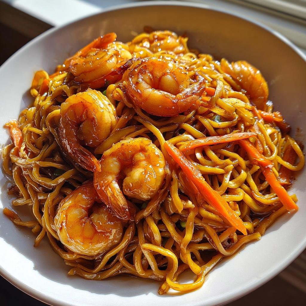 honey garlic shrimp chow mein - detail 1