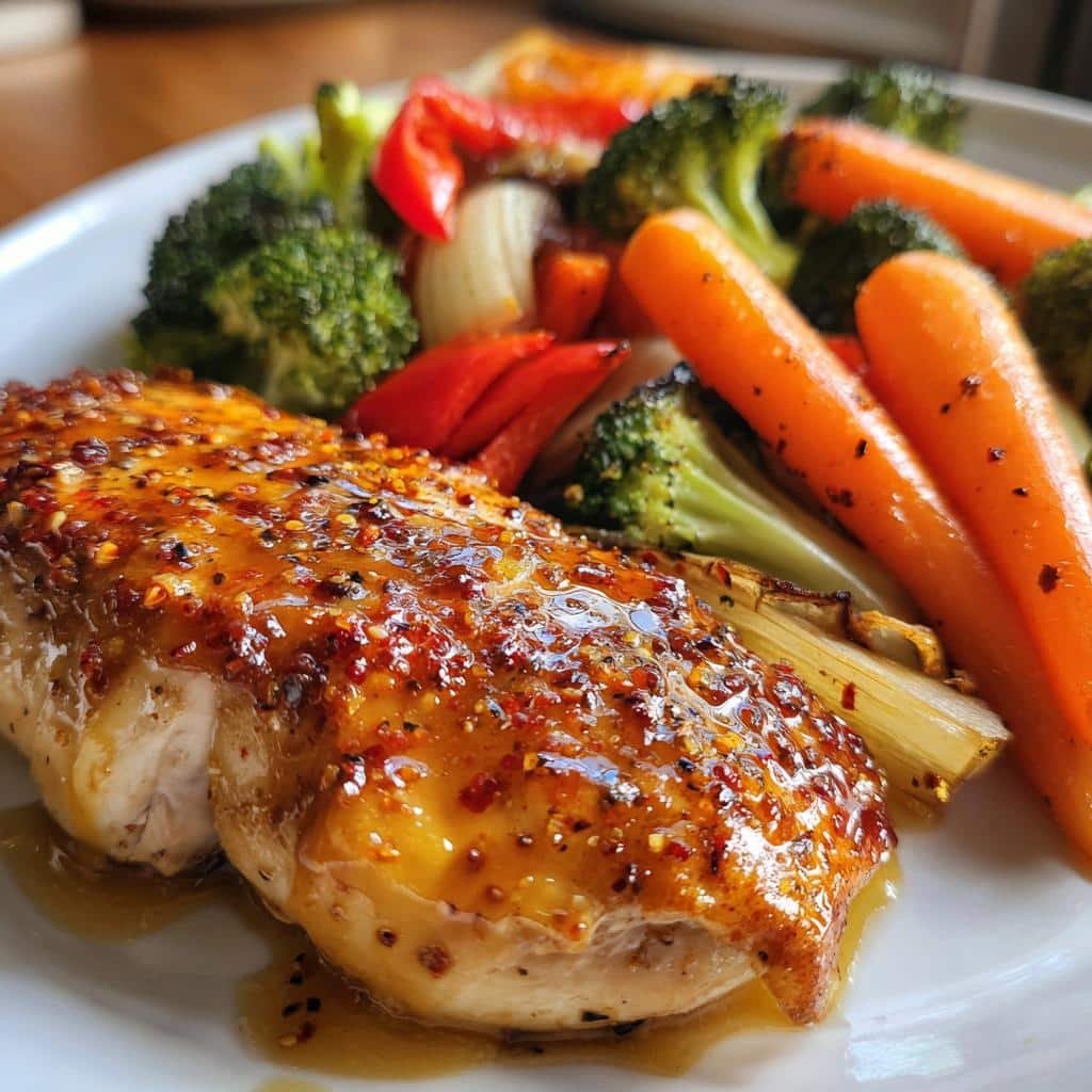 honey mustard glazed chicken with roasted vegetables - detail 1