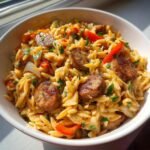 irresistible creamy chicken sausage orzo skillet