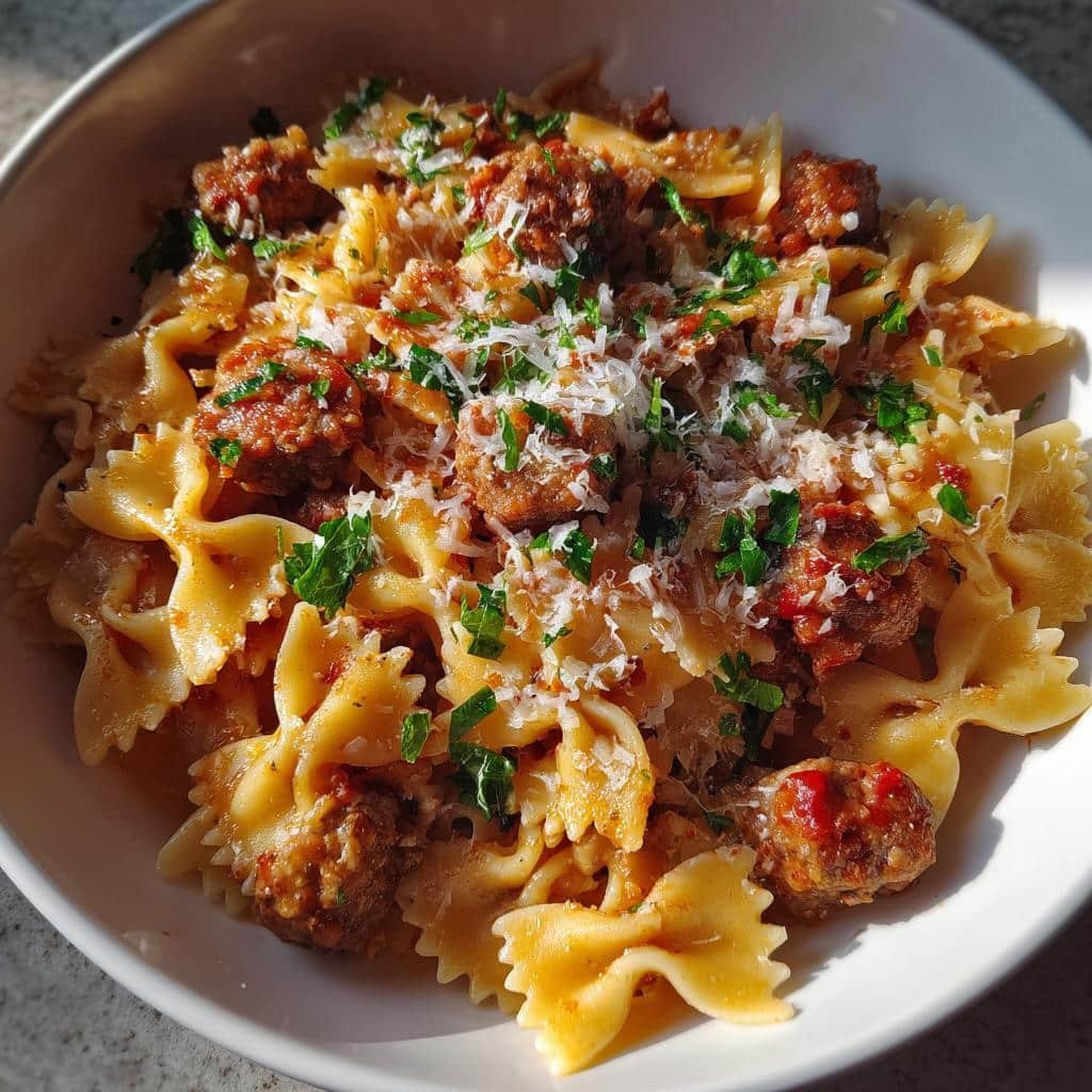 italian sausage with bow tie pasta - detail 1