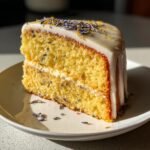 lavender lemon cream cake with white chocolate frosting