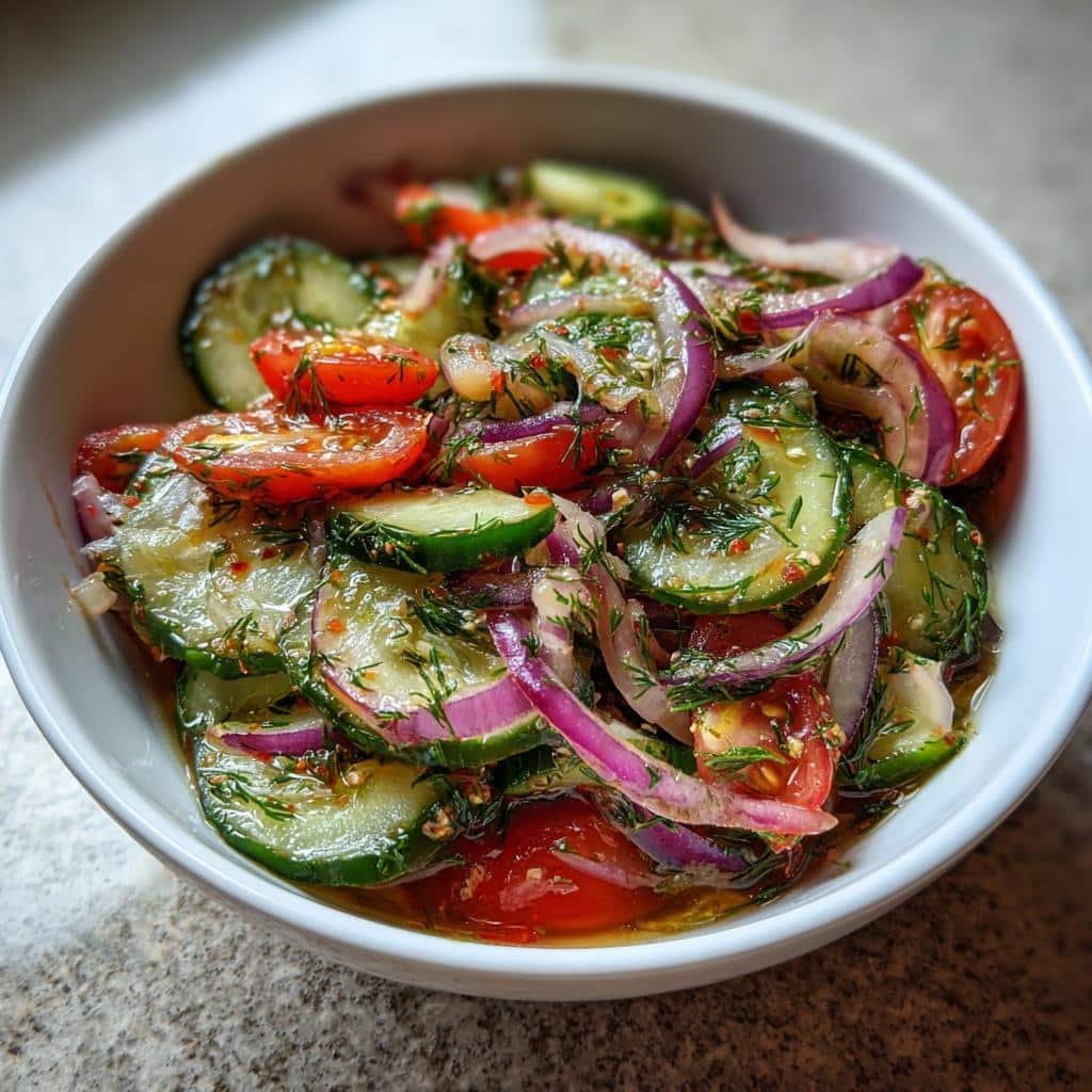 marinated cucumbers onions and tomatoes - detail 1