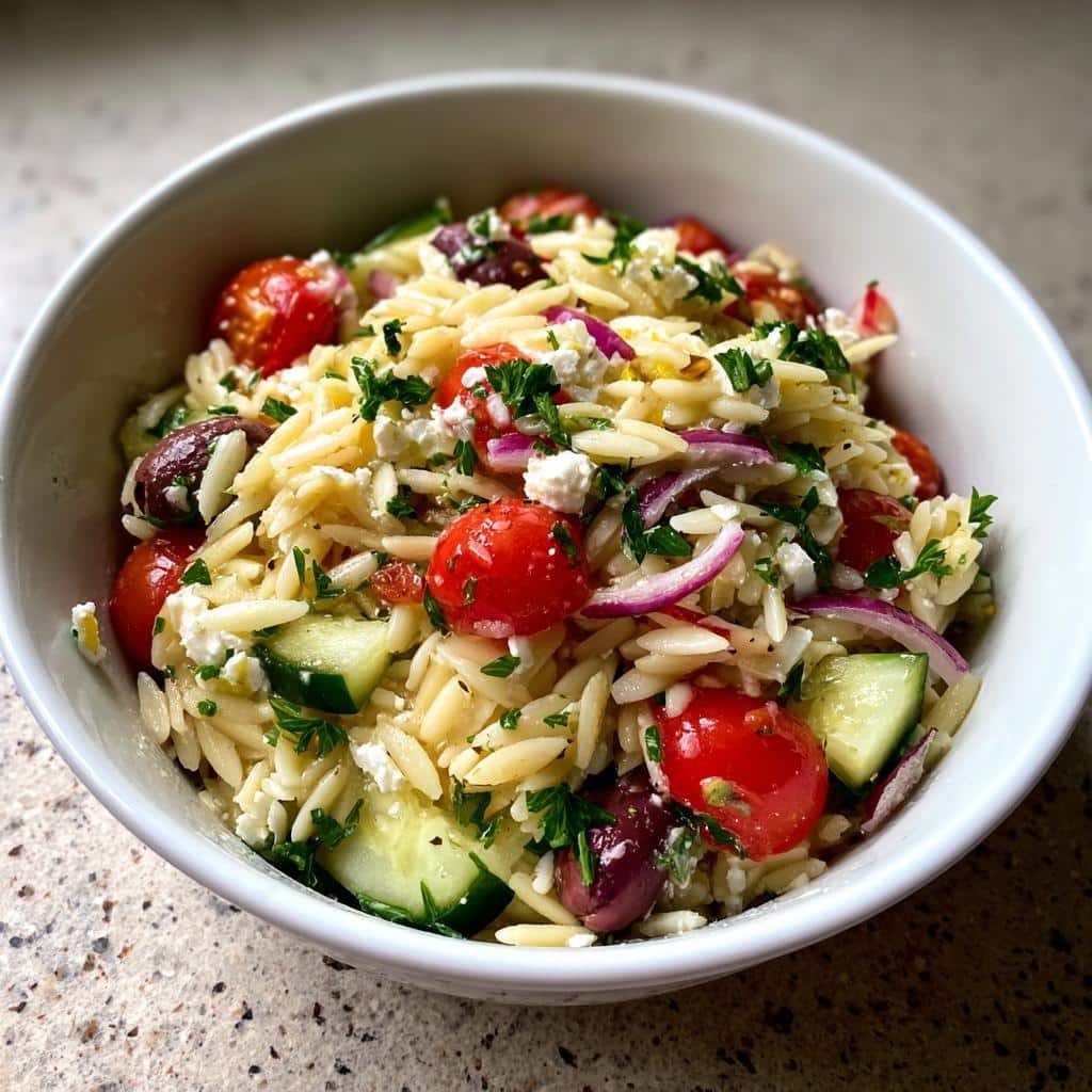 30-Minute Mediterranean Orzo Pasta Salad Recipe You'll Crave 3 mediterranean orzo pasta salad - detail 1