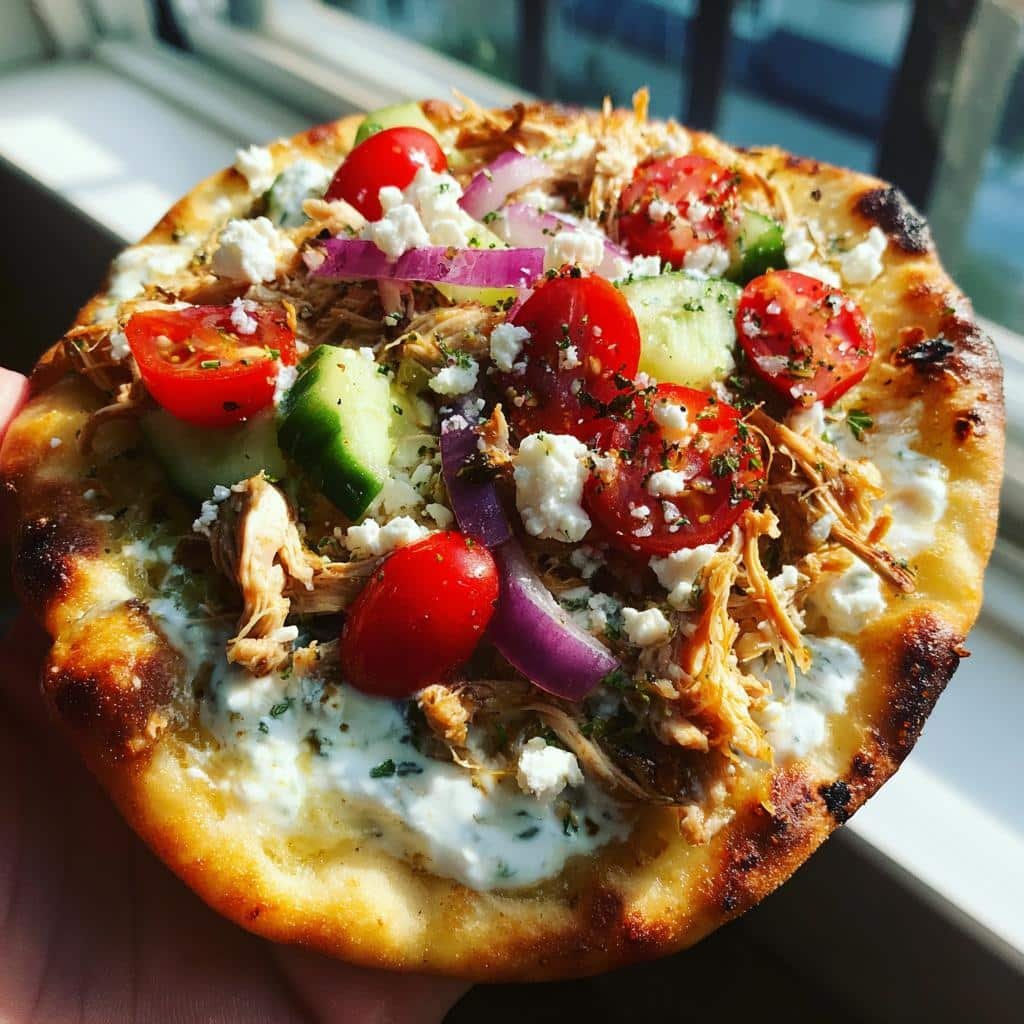 mediterranean tzatziki chicken naan pizza - detail 1