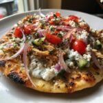 mediterranean tzatziki chicken naan pizza