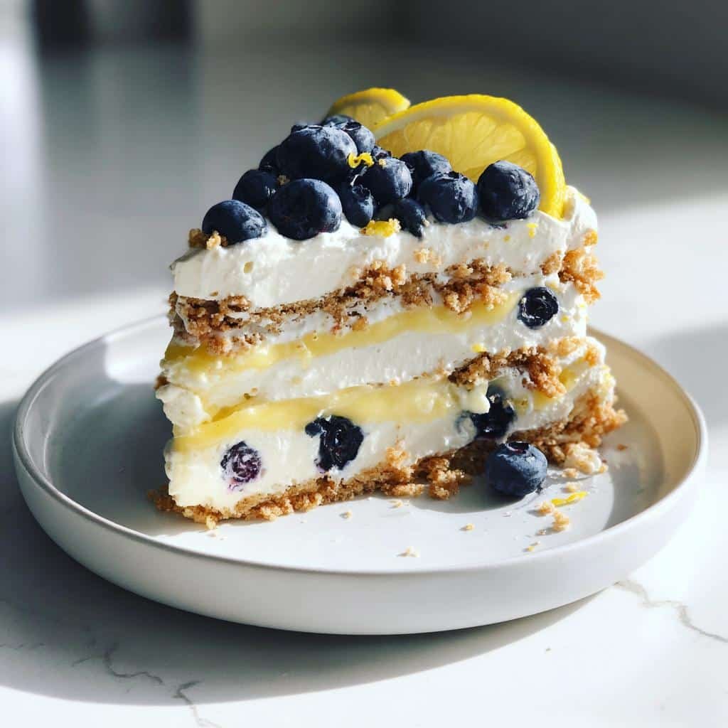 no bake lemon dazzling blueberry cream cake - detail 1