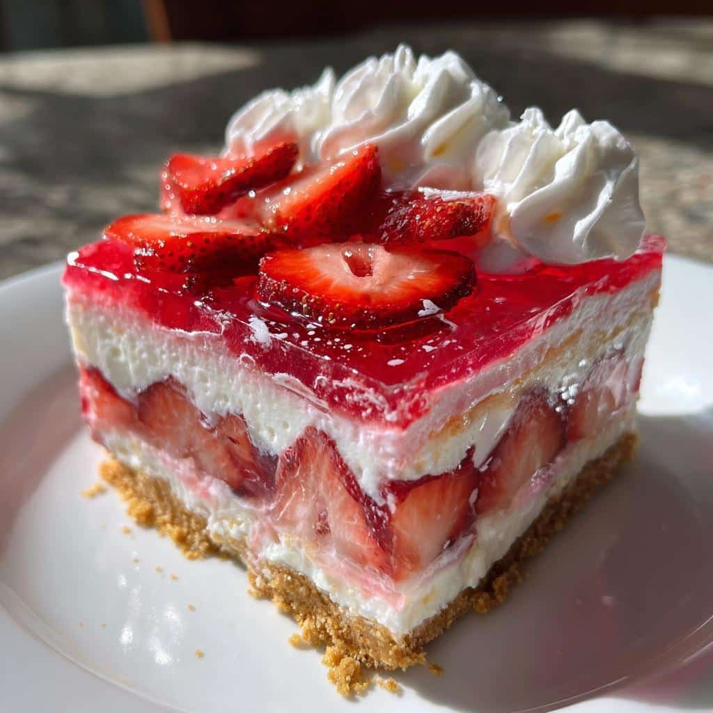 Irresistible No Bake Strawberry Jello Lasagna in 4 Easy Steps 3 no bake strawberry jello lasagna recipe - detail 1