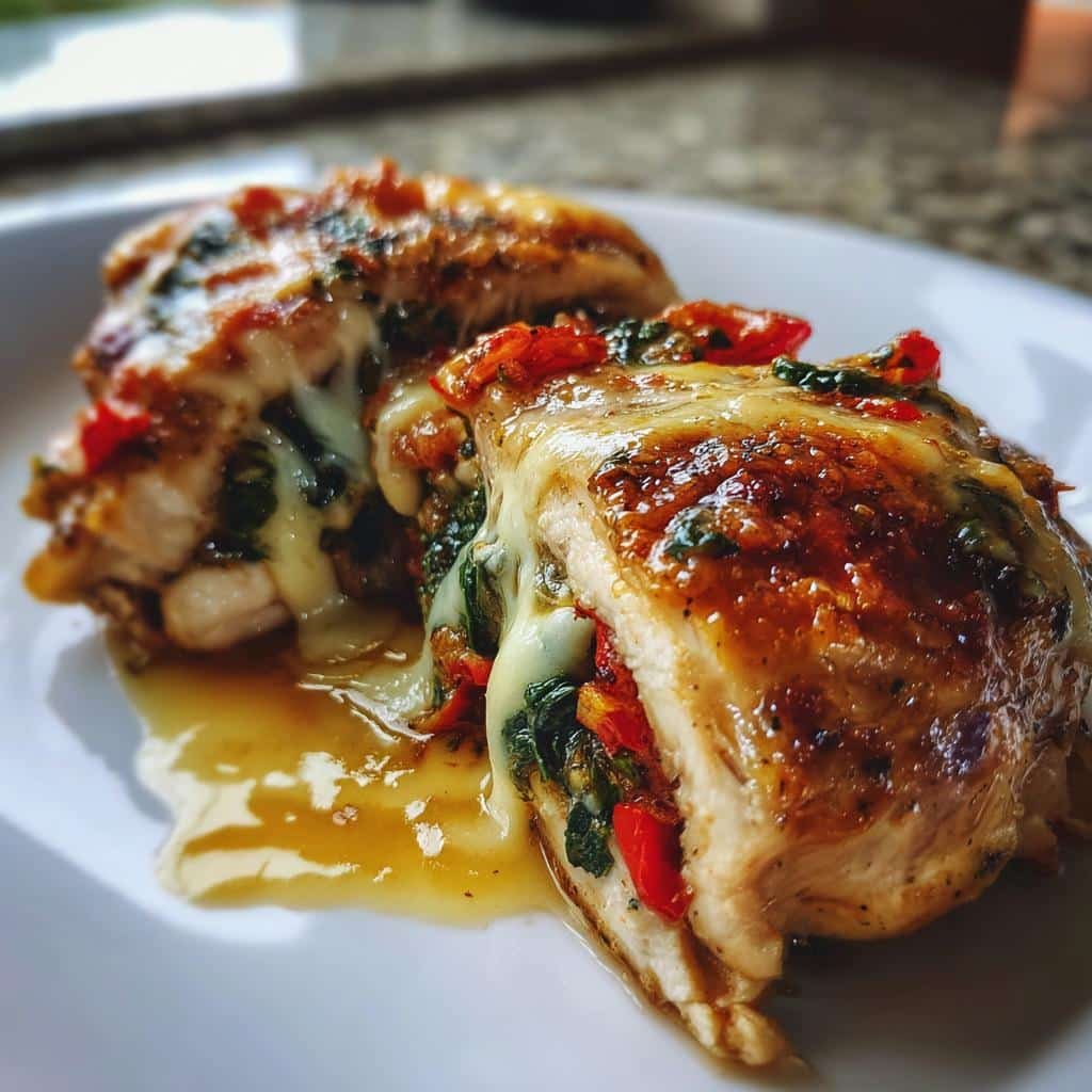 Juicy Roasted Red Pepper Spinach Mozzzarella Stuffed Chicken in 40 Minutes 3 roasted red pepper spinach mozzarella stuffed chicken - detail 1