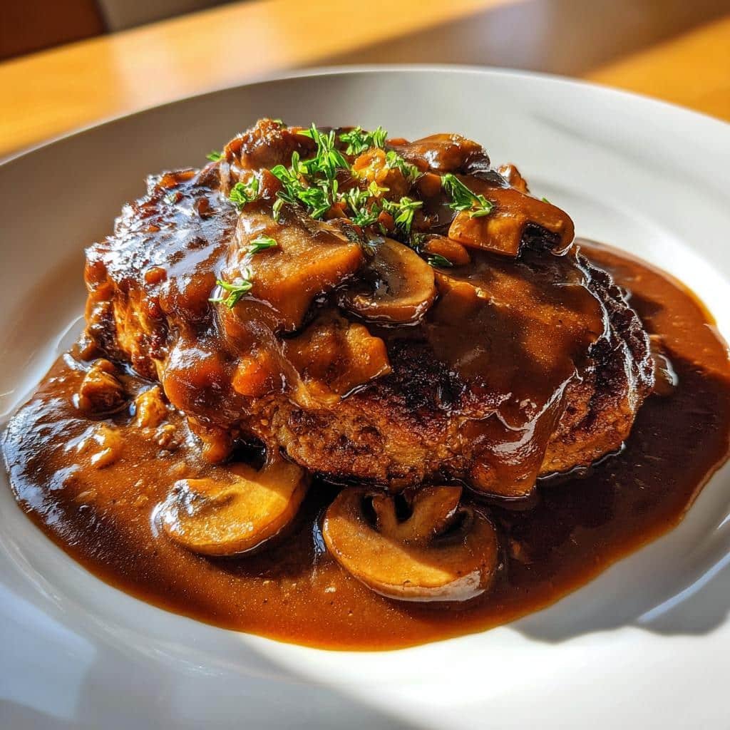 Irresistible 30-Minute Salisbury Steak with Mushroom Gravy 3 salisbury steak with mushroom gravy - detail 1