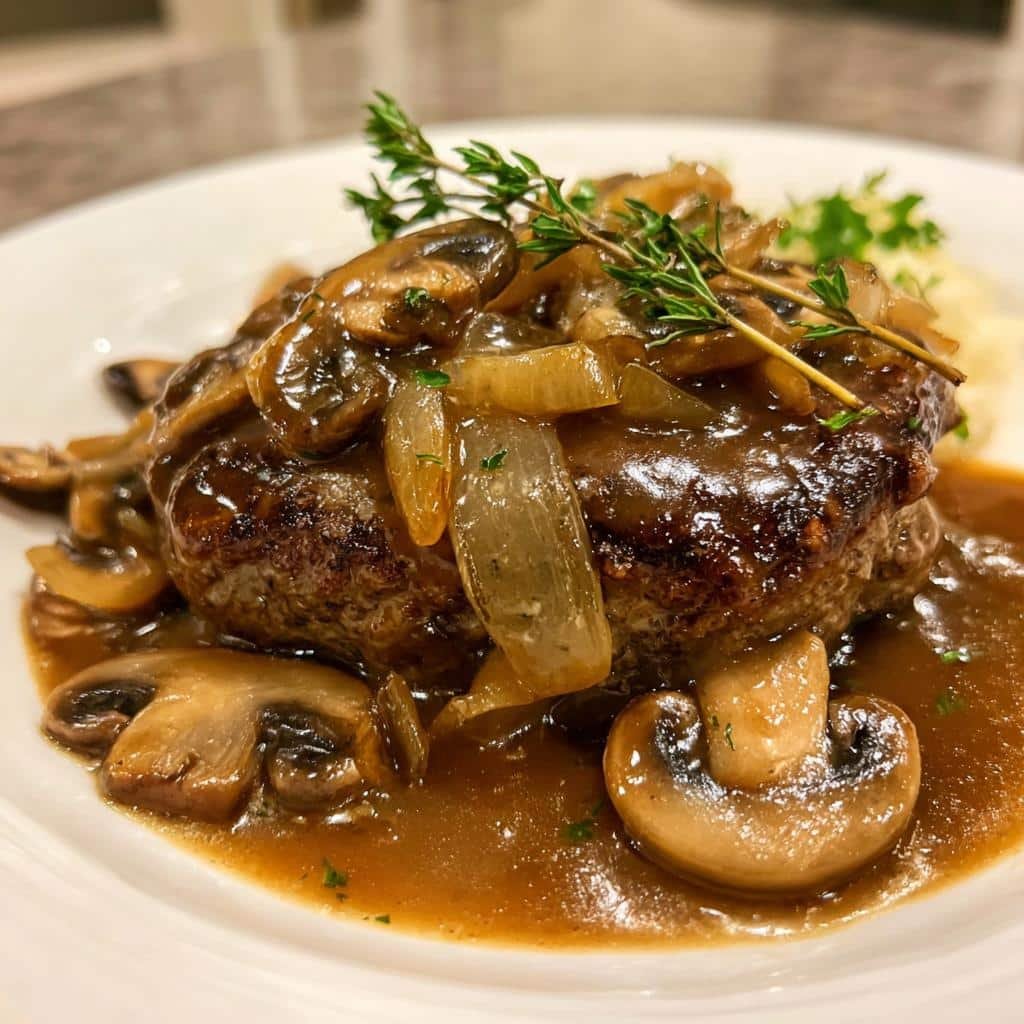 salisbury steak with mushroom gravy - detail 1